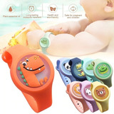 Repelente Infantil De Mosquito Pulseira Relógio Figurinhas Cor Laranja Verde Claro