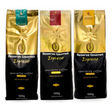 Reserva Gourmet Espresso Café Em Grãos 3 Pct De 500gr Sabores Bourbon Cereja Descascado E Intense
