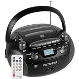 Retekess TR630 CD And Cassette Player Combo  Portable Boombox AM FM Radio  MP3 Player Stereo Sound Support  Recorder  USB  Micro SD  For Family  Black 