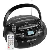 Retekess TR630 CD And Cassette Player Combo Portable Boombox AM FM Radio MP3 Player Stereo Sound Support Recorder USB Micro SD For Family Black 