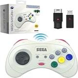 Retro Bit Oficial Sega Saturn 2 4 GHz Controle Sem Fio 8 Botões Arcade Pad Para Sega Saturn Sega Genesis Mini Switch PS3 PC Mac Inclui 2 Receptores Case De Luxo Para Armazenar Branco 
