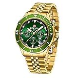 REWARD Relógios Masculinos Pulseira De Aço Inoxidável Sólido Cronômetro Analógico à Prova D água Cronógrafo Luminoso Relógio De Pulso Para Negócios Presente Para Homens Com Data Automática Dourado Verde Festa