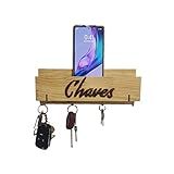 RIKINTE Porta Chaves De Parede De Madeira Com Suporte Para Celular Artesanal Rustico Gancho Decoração Decorativo Sala