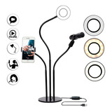 Ring Light Iluminação Led Com Suporte Para Celular E Suporte De Microfone D s Profissional Cor Da Estrutura Preto Cor Da Luz Branco frio E Branco quente 110v 220v