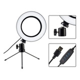 Ring Light Iluminador 6 Polegadas 16cm Usb Led Tripé Mesa Cor Da Estrutura Preto Cor Da Luz 3 Cores 110v 220v