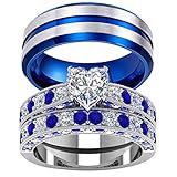 Ringheart Anéis De Casal Com Corte De Coração De Ouro Branco CZ Azul Strass Feminino Conjunto De Alianças De Casamento De Tungstênio Homem- Metal Cristal Metal Strass Pedra- Zircônia Cúbica