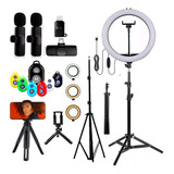 Ringlight Led Iluminador Suporte Tripé Completo Mic Duplo