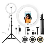 Ringlight Tripé 2 1m 30 Centimetros Estudio Profissional Estrutura Preto Luz Branco quente 110v 220v