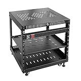RIVECO Rack De Rede 9U Com Tampa Superior Reforçada - Rack De 4 Pinos Sobre Rodas Para Equipamento De 48 Cm E Equipamento Estéreo - Incluindo Régua De Alimentação Para Montagem Em Rack E 1 Prateleira