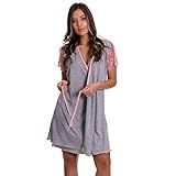 Robe Em Viscolycra Hobbie Feminino Confortável Manga Curta Moda De Baixo ES221 P CINZA ROSE