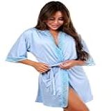 Robe Robby Roupão Microfibra Renda Kimono Feminino BR Alfa M Regular Regular Azul