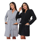 Robe Roupão Feminino Kit 2 Hobby Malha Algodão Manga Longa
