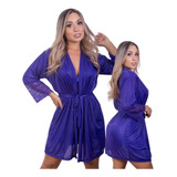 Robe Roupão Hobby Luxo Rendado Na Manga Microfibra Feminino