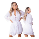 Robe Roupão Hobby Luxo Rendado Na Manga Microfibra Feminino