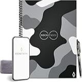 Rocketbook Caderno Espiral Reutilizável Central- Tamanho Carta 21 X 28- Camuflagem - Páginas Pontilhadas- Conectadas A Aplicativo- Apagável- Capa Durável- Ideal Para Escola- Trabalho E Projetos
