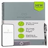 Rocketbook Caderno Espiral Reutilizável New Core- Tamanho Carta 21 X 28- Cinza - Páginas Forradas- Conectadas Ao Aplicativo- Apagável- Capa Durável- Ideal Para Escola- Trabalho E Projetos Criativos