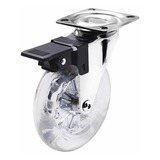 Rodízio Silicone Giratório 100mm Com Freio Placa Transp 76kg