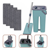 Rodo Flat Mop Balde Limpeza Esfregão Lava E Seca Com 4 Refis