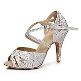 ROGMUJEN Sapatos De Dança Femininos Latinos Para Prática De Salão Com Strass E Strass Prata Salto De 8 9 Cm 3 34 Polegadas Modl390 7