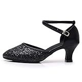 ROGMUJEN Sapatos De Dança Femininos Latinos Para Prática De Salão De Dança Com Bico Fechado Tango Salsa Vestido De Festa Sapatos De Dança Escarpim Preto 5 6 Cm 2 16 Polegadas Salto Modl225 6 5