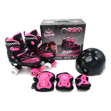 Roller Patins Infantil Quad 4 Rodas Kit Proteção Capacete