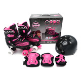Roller Patins Infantil Quad 4 Rodas Kit Proteção Capacete
