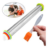 Rolo De Massa Inox Ajustável Pastel Pão Confeiteiro Pincel