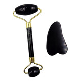Rolos Rolinho Massageador Pedra De Jade No Rosto Cor Preto