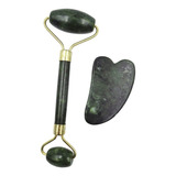 Rolos Rolinho Massageador Pedra Jade Rosto Facial Anti Rugas Cor Verde