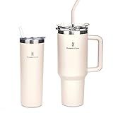Romantic Crown Copo Térmico Com Canudo Tampa E Alça 1 18L Copos Garrafas Termico Para Viagem Vácuo Dupla Camada Aço Inoxidável Caneca Termica Cafe Água Chá Presente Fitness Rosa Combinação 