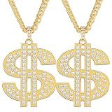 Romass 2 Unidades De Colar De Dólar Para Homens- Corrente Banhada A Ouro Para Homens Com Pingente De Símbolo De Dólar- Colar Hip Hop Dos Anos 80-90- Presentes De Halloween- Medium- Aço Inoxidável- Sem