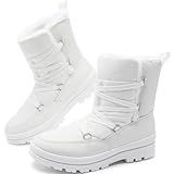 Rominz Botas De Neve Femininas De Inverno Impermeáveis Forradas Com Pele Preta Quente Até O Meio Da Panturrilha Botas Femininas Antiderrapantes Botas De Plataforma Brancas Com Cadarço Branco 40
