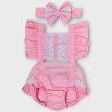 Romper Infantil Renda Barbie Bebê Jardineira Batizado Casual