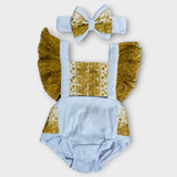 Romper Infantil Renda Batismo Laço Ano Novo Premium Dourado