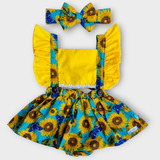 Romper Jardineira Body Bebê Menina Saia Girassol Baby Ensaio