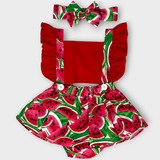 Romper Jardineira Body Bebê Menina Saia Melancia