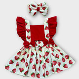 Romper Jardineira Body Bebê Menina Saia Moranguinho