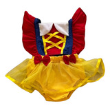 Romper Luxo Fantasia Princesa Branca De Neve Vestido Bebê