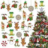 Roowest 20 Peças De Enfeites De árvore De Natal De Elfos Duendes De Madeira Decoração Para Pendurar Doces Coloridos Elfos Boneco De Neve Cervo Pingentes Para Pendurar Em Casa Para Decoração De