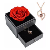 Rosa Eterna Preservada E Colar De Te Amo Em 100 Idiomas Cor Colar Dourado