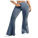 RoseSeek Calça Feminina Skinny De Cintura Alta Para Ioga Flare Casual Para Treino Longo Com Bolsos Azul G