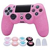 ROTOMOON Capas De Controle De Silicone Com Glitter PS4 Com 8 Apoios De Polegar E Protetor De Gatilho L2 R2 à Prova De Suor Antiderrapante Protetor De Película Compatível Com Controle Playstation 4 Slim Pro