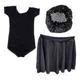 Roupa Balé Reposição Linda , Preto Saia E Body Ballet Rede