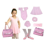 Roupa Ballet Infantil Manga Curta Bolsa Porta Sapatilha