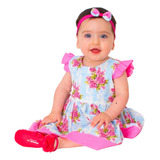 Roupa Bebe Vestido Bebe Florido C Tiara 100 Algodão