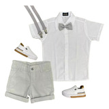 Roupa Camisa Social Infantil Batizado Pajem Suspensório