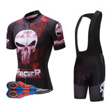 Roupa Ciclismo Masculino Justiceiro Bretelle Gel Camisa