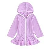 Roupa De Banho Infantil Para Meninas Roupa De Banho Com Zíper Toalha De Banho Roupão De Piscina Vestido De Praia Roxa 7 8 Anos