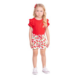 Roupa De Bebe Infantil Menina Shorts E Camiseta Canelada