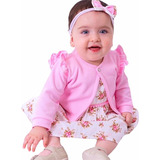 Roupa De Bebe Menina Com Bolero E Tiara 100 Algodão Lorena